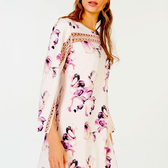 Women’s Dress Size 8 ALFANI Purple Pink Floral Long Sleeves Evening Shift Dress - Picture 2 of 5